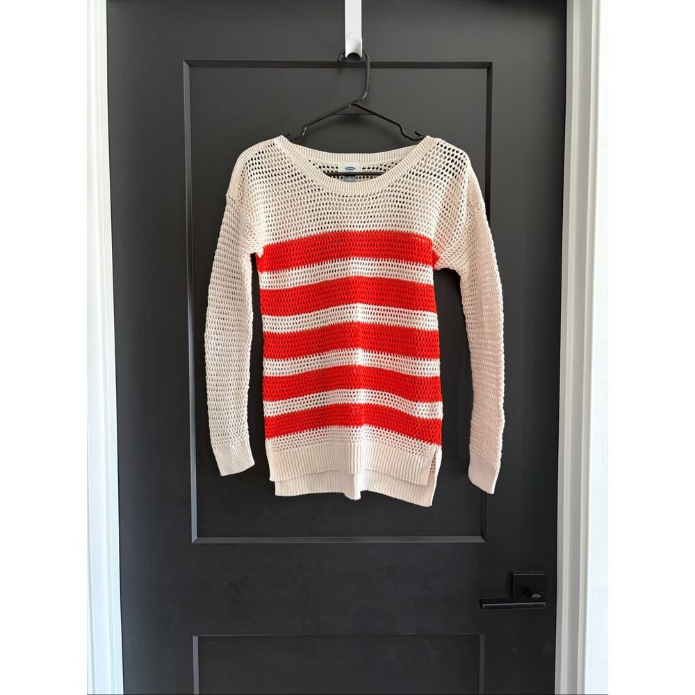 Old Navy Open Weave Striped Boat Neck Sweater Beach Coverup Cotton Size S